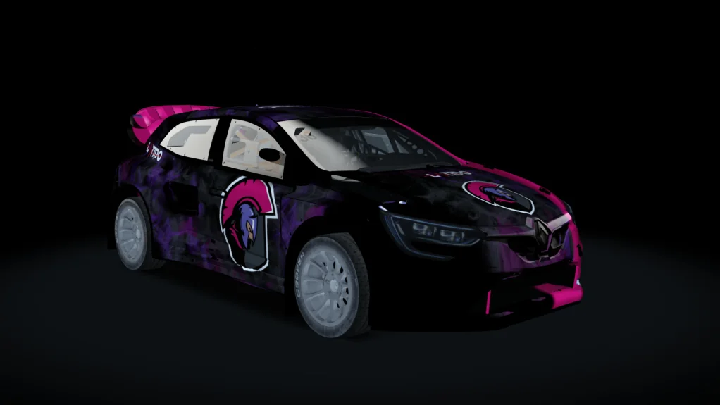 Vehículo de rally con decoración personalizada morada y rosa