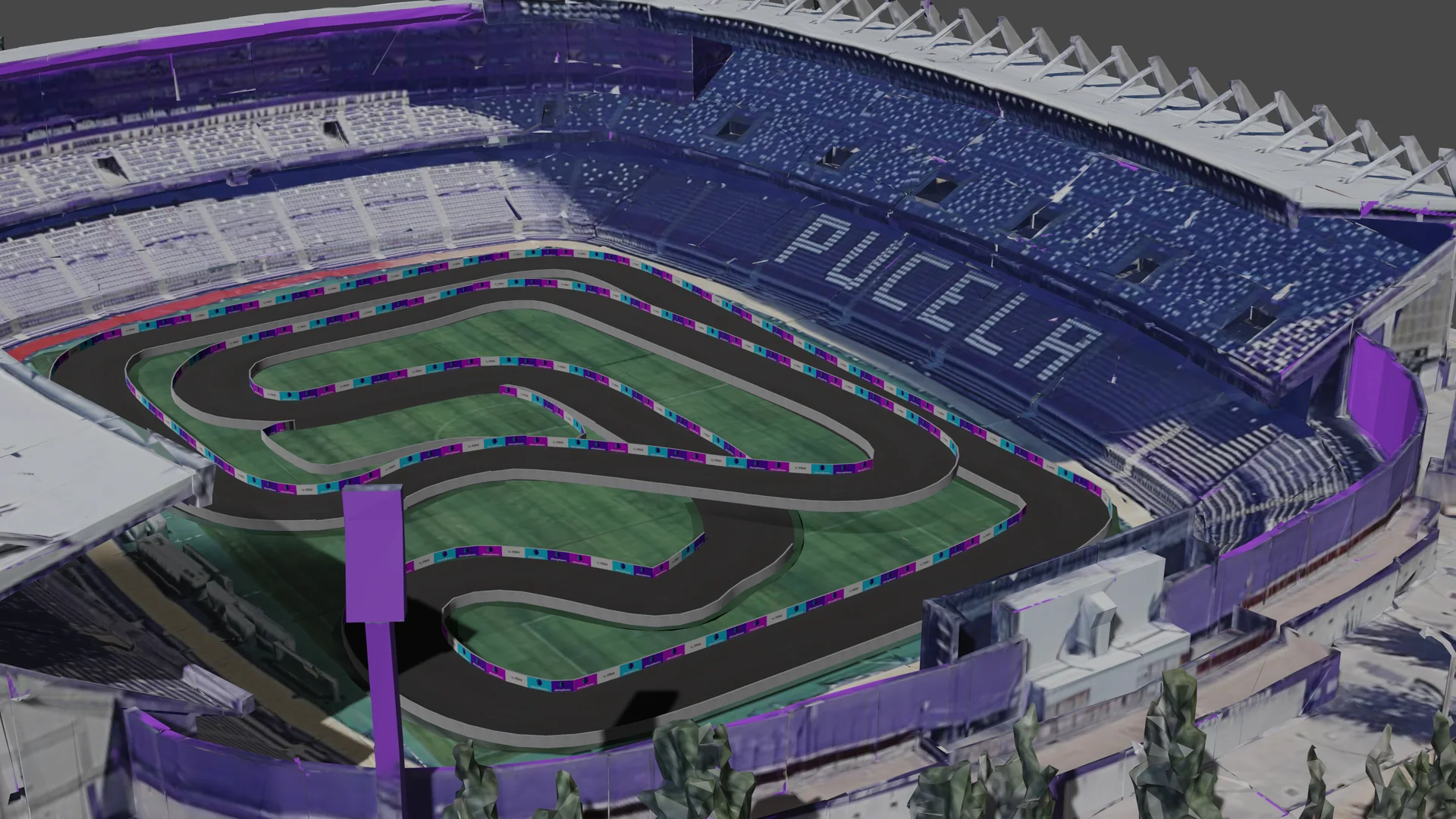 Trazado de karts diseñado en el interior de un estadio